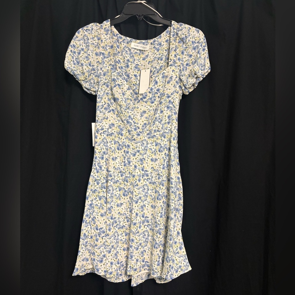 Floral Mini Dress in Blue and White